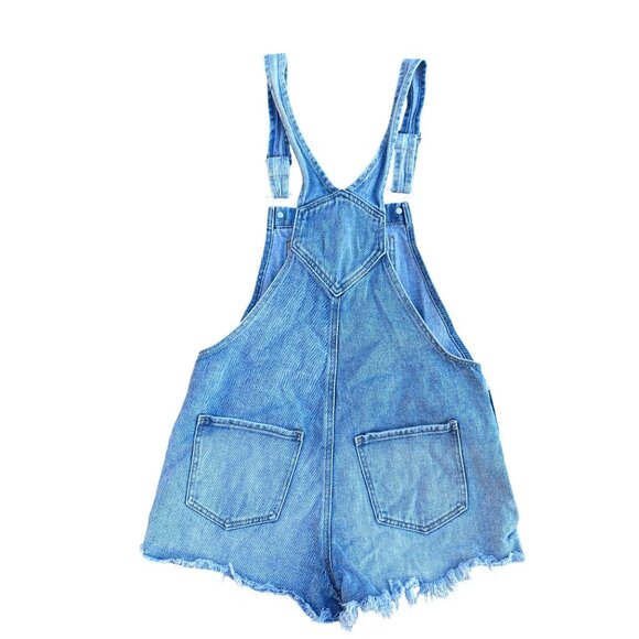 PacSun Grunge Distressed Denim Overall Shortalls Retro Hippie Boho Jean Bibs-M - Picture 7 of 11